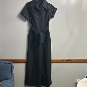 Vintage 70’s  Black Tie Waist  Polyester Jumpsuit